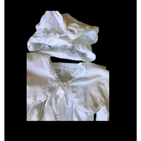 Vtg Baby Christening Dress & Bonnet Baptism Lace Trim Puritan Collar Handmade - Picture 13 of 13